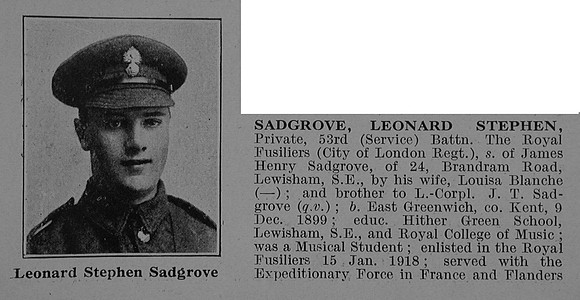 Sadgrove L S Pte 23rd Royal Fusiliers Obit Part 1 De Ruvignys Roll Of Honour Vol 5