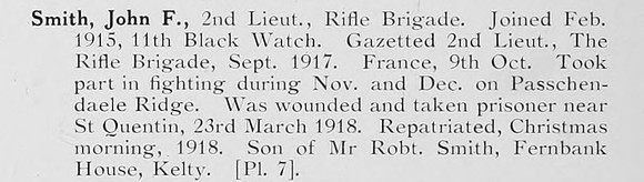 Smith J F 2nd Lt Rifle Brigade Photo Available Plate 7
