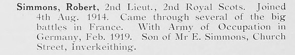 Simmons R 2nd Lt 2nd Royal Scots