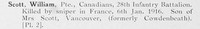 Scott W Pte 28th Canadian Infantry Photo Available Plate 2