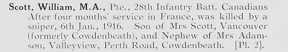 Scott W Pte 28th Canadian Infantry Battalion Photo Available Plate 2