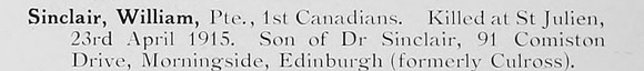 Sinclair W Pte 1st Canadian Expeditionary Force