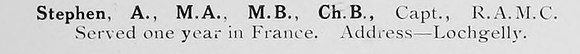 Stephen A Captain Royal Army Medical Corps