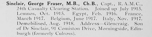 Sinclair G F Captain Royal Army Medical Corps