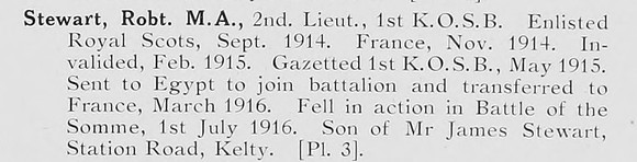 Stewart R 2nd Lt 1st Kings Own Scottish Borderers Photo Available Plate 3