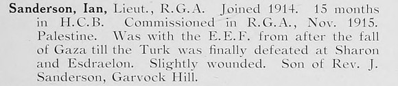Sanderson I Lt Royal Garrison Artillery