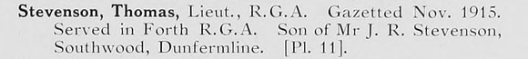 Stevenson T Lt Royal Garrison Artillery Photo Available Plate 11