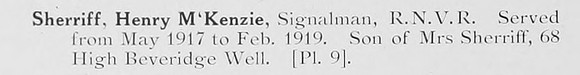 Sherriff H M Signalman Royal Naval Volunteer Reserve Photo Available Plate 9