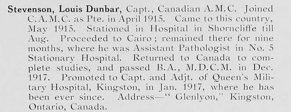 Stevenson L D Captain Canadian Army Medical Corps