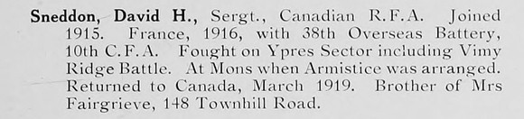 Sneddon D H Sergt Canadian Royal Field Artillery