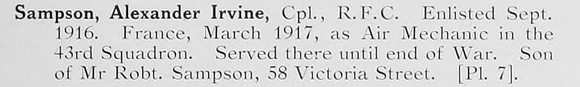 Sampson A I Cpl Royal Flying Corps Photo Available Plate 7