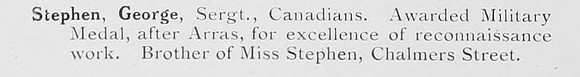 Stephen G Sergt MM Canadian Infantry