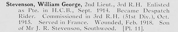 Stevenson W G 2nd Lt 3rd Black Watch Photo Available Plate 11