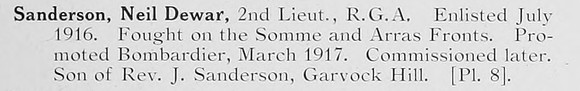 Sanderson N D 2nd Lt Royal Garrison Artillery Photo Available Plate 8