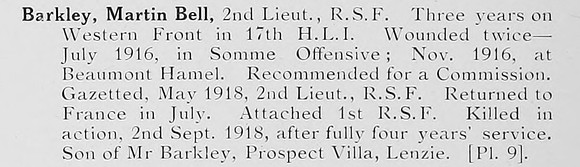 Barkley M B 2nd Lt Royal Scots Fusiliers Photo Available Plate 9