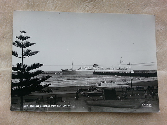 Original Postcard Union Castle Mail Boat Departing From East London South Africa
