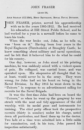 Fraser J AB 5346 Hood Battalion Royal Naval Division Obit Part 1