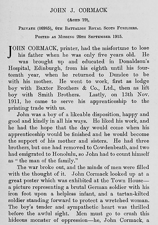 Cormack J J Pte 16985 6th Royal Scots Fusiliers Obit Part 1