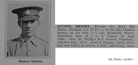 Quinn H Pte 2013 9th Durham Light Infantry Obit