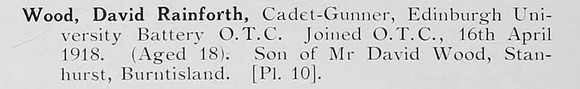 Wood D R Cadet Gnr Edinburgh University OTC Photo Available Plate 10