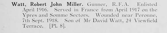 Watt R J M Gnr Royal Field Artillery Photo Available Plate 8