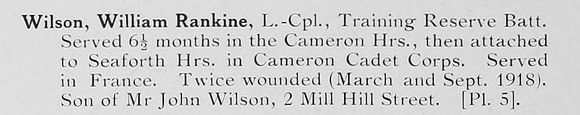 Wilson W R LCpl Cameron Highlanders Photo Available Plate 5