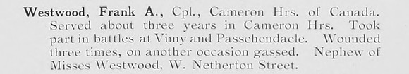 Westwood F A Cpl Cameron Highlanders Of Canada