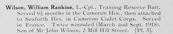 Wilson W R LCpl Cameron Highlanders Photo Available Plate 5