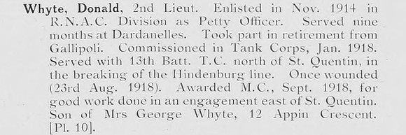 Whyte D 2nd Lt MC Tank Corps Photo Available Plate 10