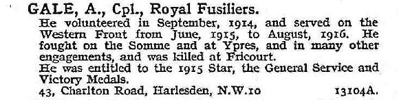 Gale A Cpl Royal Fusiliers
