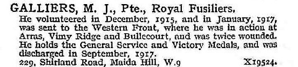 Galliers M J Pte Royal Fusiliers