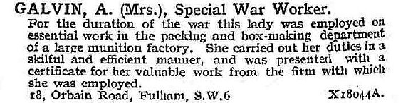 Galvin A Mrs Munitions Worker