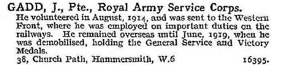 Gadd J Pte Army Service Corps