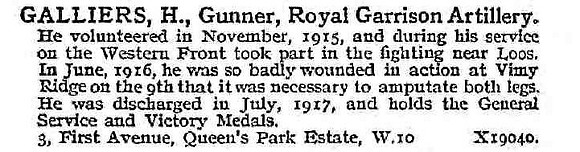 Galliers H Gnr Royal Garrison Artillery