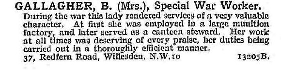 Gallagher B Mrs Munitions Worker