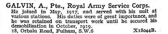 Galvin A Pte Army Service Corps