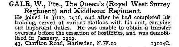 Gale W Pte Queens Royal West Surrey Regiment
