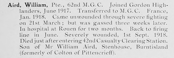 Aird W Pte Machine 127319 Machine Gun Corps