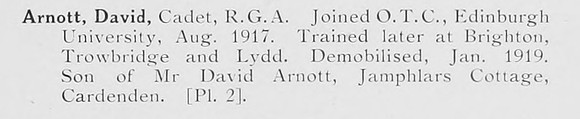 Arnott D Cadet Royal Garrison Artillery Photo Available Plate 2