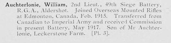 Auchterlonie W 2nd Lt Royal Garrison Artillery Photo Available Plate 3