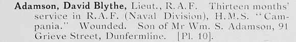 Adamson D B Lt Royal Naval Air Service Photo Available Plate 10