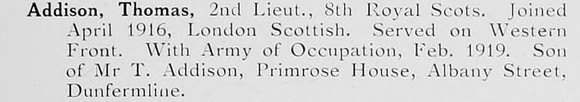 Addison T 2nd Lt 8th Royal Scots