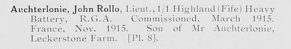 Auchterlonie J R Lt Royal Garrison Artillery Photo Available Plate 8