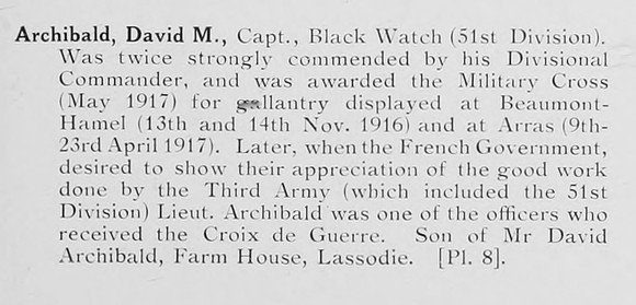 Archibald D M Captain MC Black Watch Photo Available Plate 8