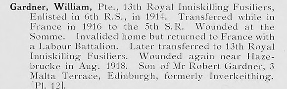 Gardner W Pte 13th Royal Inniskilling Fusiliers Photo Available Plate 12