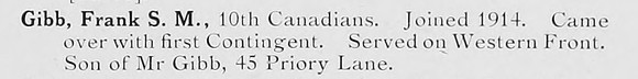 Gibb F S M 10th Canadian Infantry