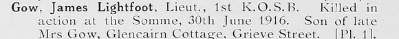 Gow J L Lt 1st Kings Own Scottish Borderers Photo Available Plate 1