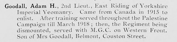 Goodall A H 2nd Lt East Riding Of Yorkshire Imperial Yeomanry And Machine Gun Corps