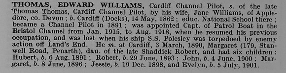 Thomas E W Cardiff Channel Pilot SS Polesley