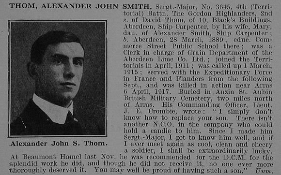 Thom A J S Sergt Major 3645 4th Gordon Highlanders Obit De Ruvignys Roll Of Honour Vol 5